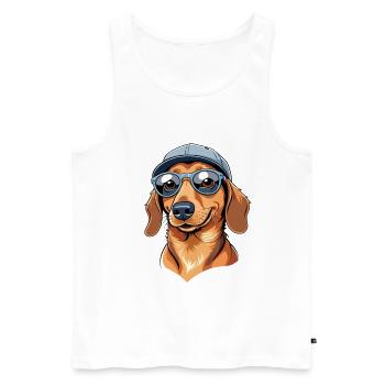 Lustiger Dackel mit Sonnenbrille und Mütze - Männer Premium Bio Tank Top - Weiß - Vorne - Michal (187cm)