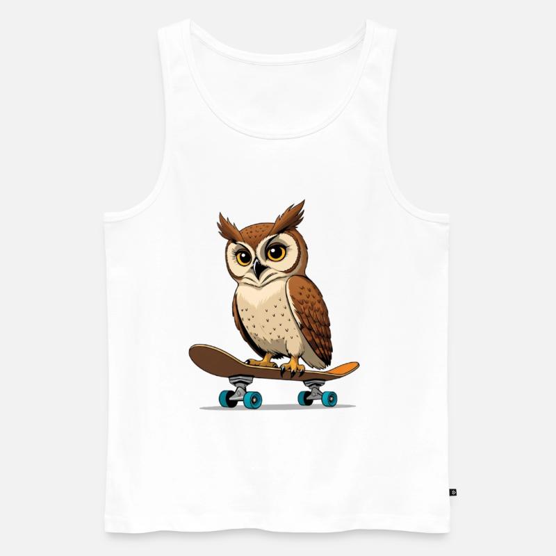 Eule auf Skateboard im Comic-Stil - Männer Premium Bio Tank Top - Weiß