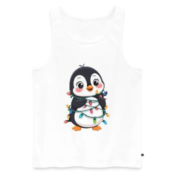 Pingouin mignon avec des guirlandes lumineuses de Noël - Débardeur bio Premium Homme - blanc - Devant - Michal (187cm)