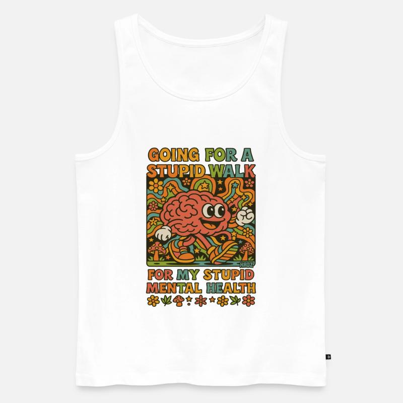 Stupid Walking Brain Retro Psychedelisch - Männer Premium Bio Tank Top - Weiß