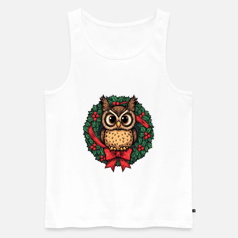 Eule im Weihnachtskranz - Männer Premium Bio Tank Top - Weiß