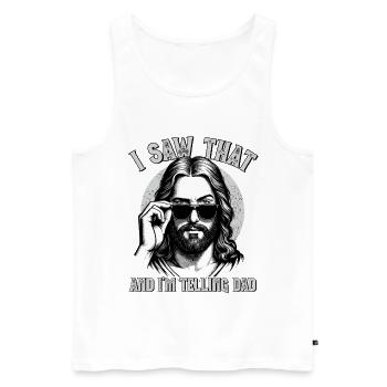Jésus, j’ai vu ça, je dis à papa, Jésus-Christ - Débardeur bio Premium Homme - blanc - Devant - Michal (187cm)