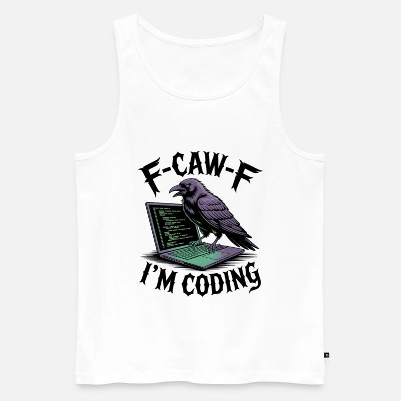 RabenCoder: Code Raven on the laptop - Men's Premium Organic Tank Top - white