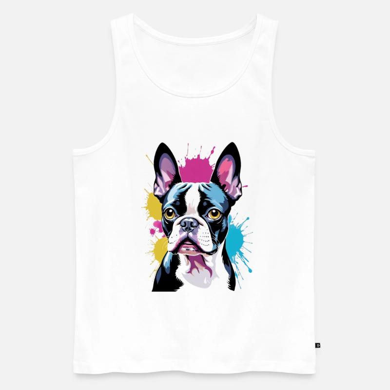 Bunter Boston Terrier Kunstporträt - Männer Premium Bio Tank Top - Weiß