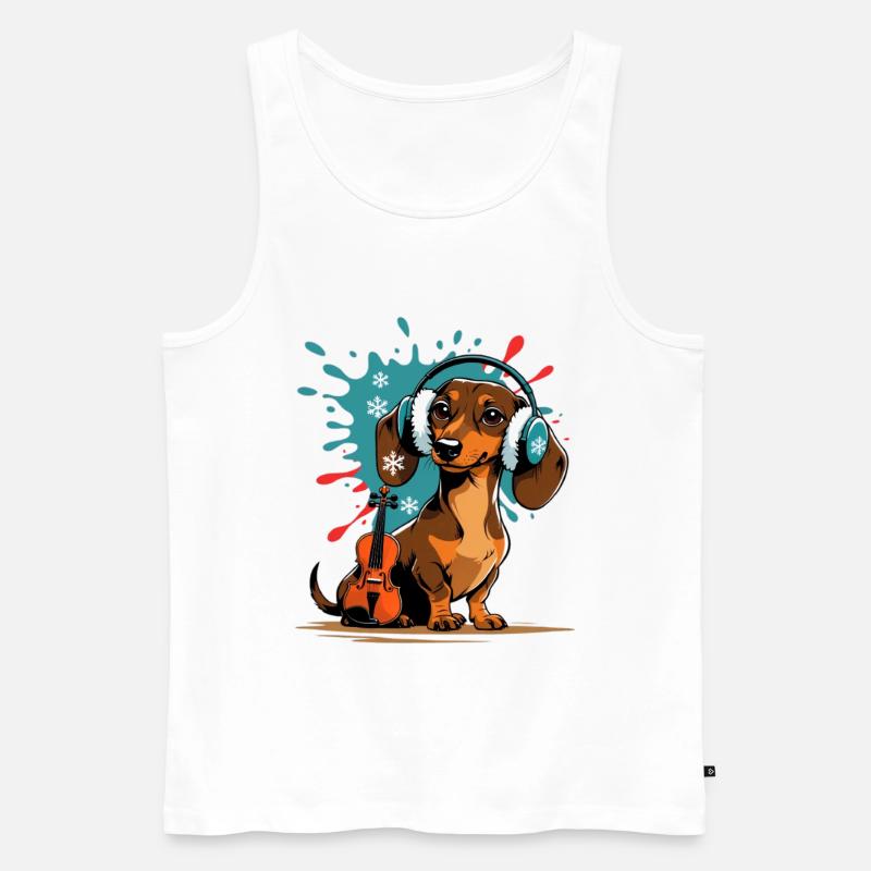 Wintermusik-Dackel mit Kopfhörern - Männer Premium Bio Tank Top - Weiß