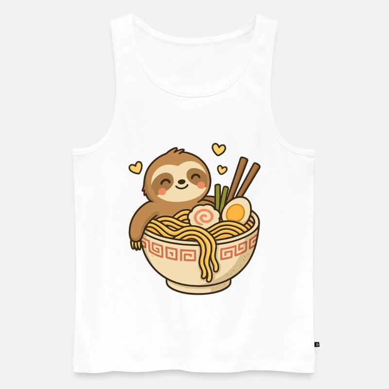 Faultier im RamenBecher - Männer Premium Bio Tank Top - Weiß