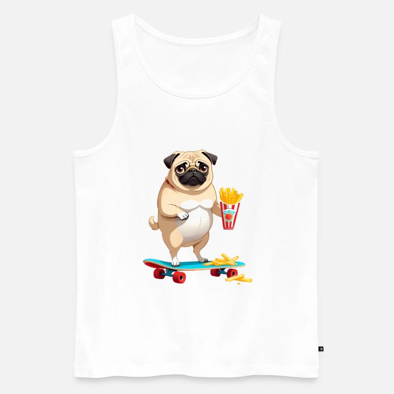 Pug auf Skateboard mit Pommes - Männer Premium Bio Tank Top - Weiß