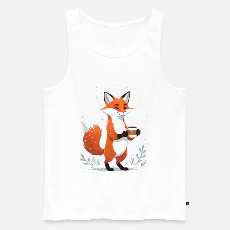 Fuchs mit Kaffee im Winter - Männer Premium Bio Tank Top - Weiß