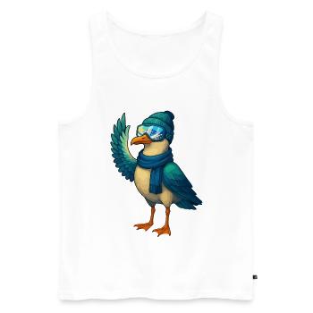 Mouette d’hiver fraîche avec lunettes de ski et chapeau - Débardeur bio Premium Homme - blanc - Devant - Michal (187cm)