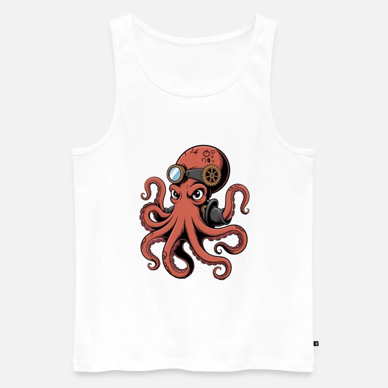 Oktopus Im Steampunk Stil Mit Monokel - Männer Premium Bio Tank Top - Weiß