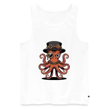 Octopus in steampunk style with monocle - Men's Premium Organic Tank Top - white - Front - AI Model Male 178 light (178cm)