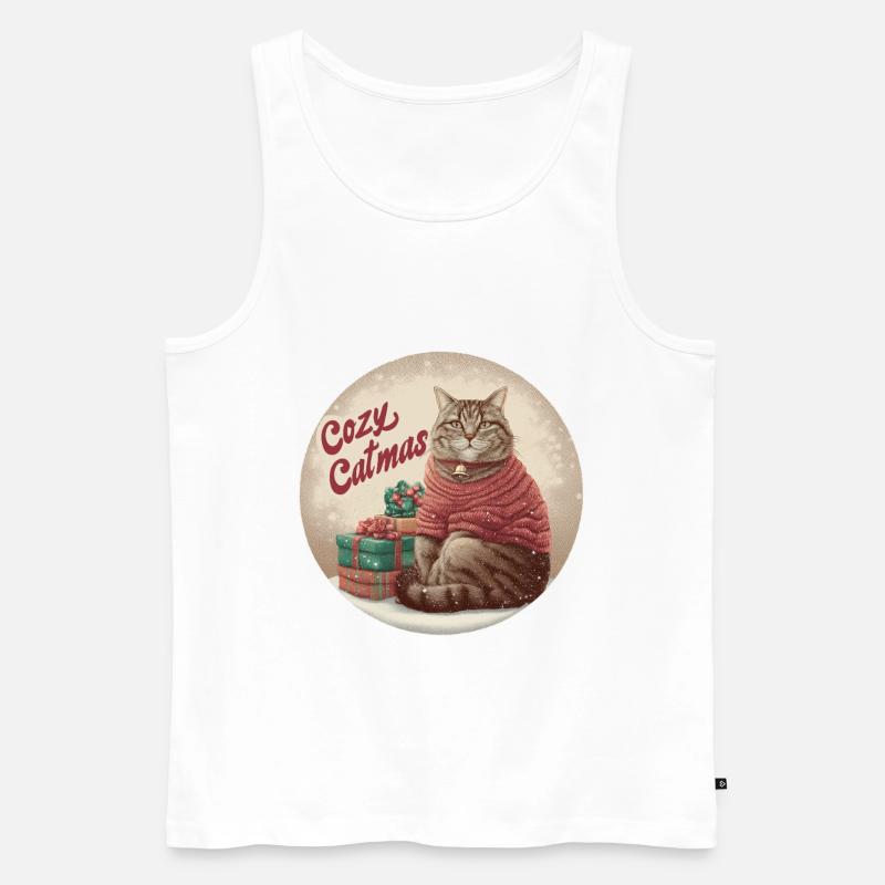 Weihnachtskatzen-Shirt Cozy Tabby im Weihnachtsmann-Pullover - Männer Premium Bio Tank Top - Weiß