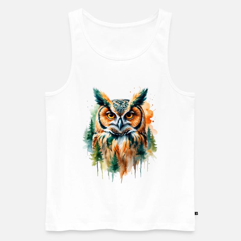 Wasserfarbene Eule im Walddesign - Männer Premium Bio Tank Top - Weiß