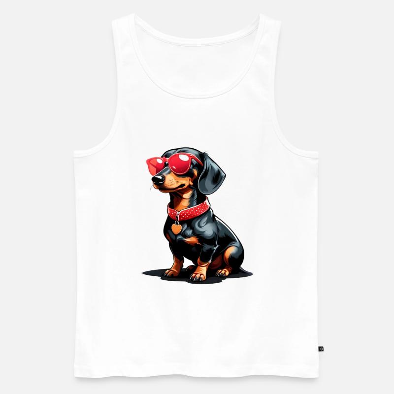 Cooler Dackel mit Sonnenbrille - Männer Premium Bio Tank Top - Weiß
