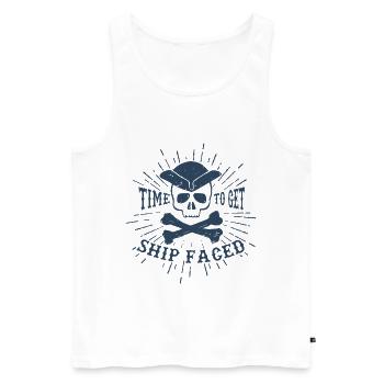 Time To Get Ship Faced Nauti Pirate Sea Print - Men's Premium Organic Tank Top - white - Front - AI Model Male 178 light (178cm)