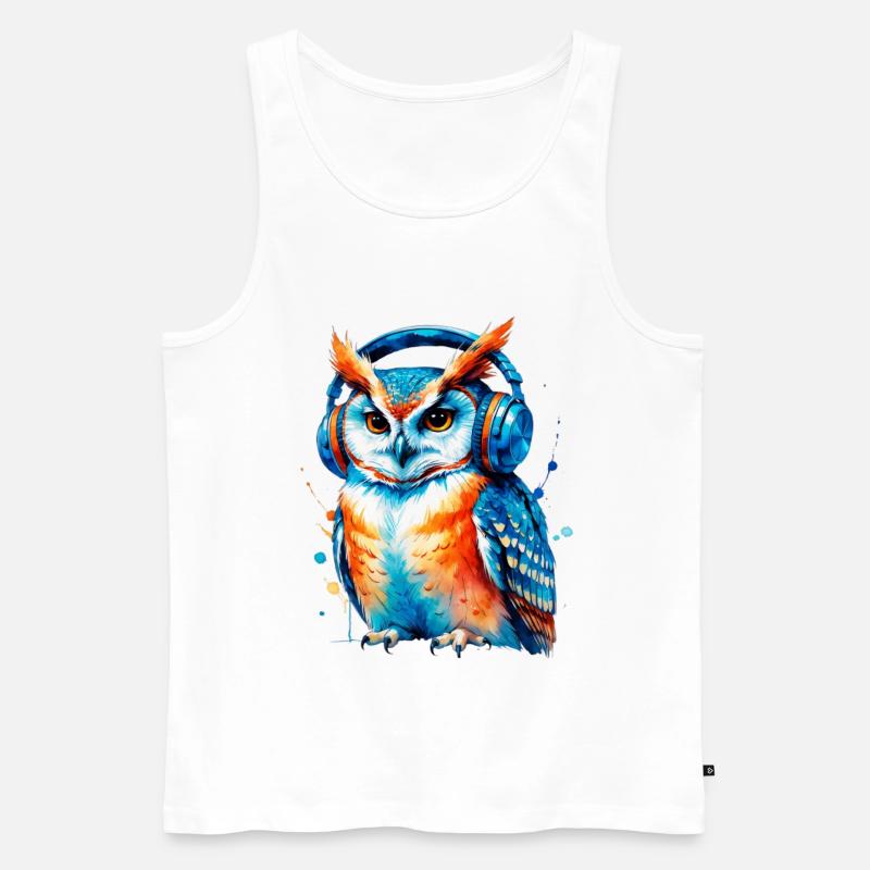 Kopfhörer Eule in Farbenspiel - Männer Premium Bio Tank Top - Weiß