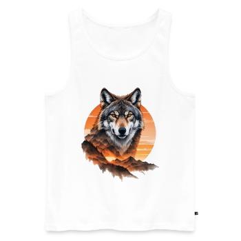 Wolf im Abendrot über Bergen - Männer Premium Bio Tank Top - Weiß - Vorne - AI Model Male 178 light (178cm)