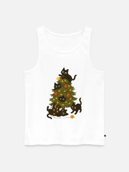 Funny Cats Playing Around Christmas Tree - Men's Premium Organic Tank Top - white