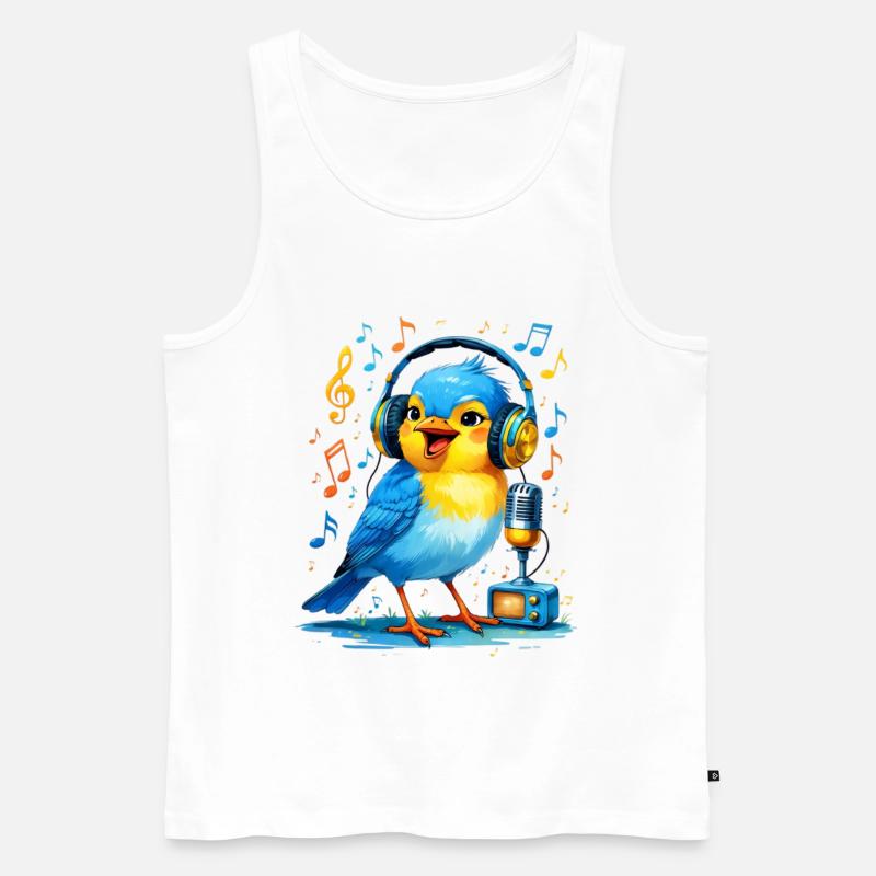Karaoke Vogel mit Kopfhörern - Männer Premium Bio Tank Top - Weiß