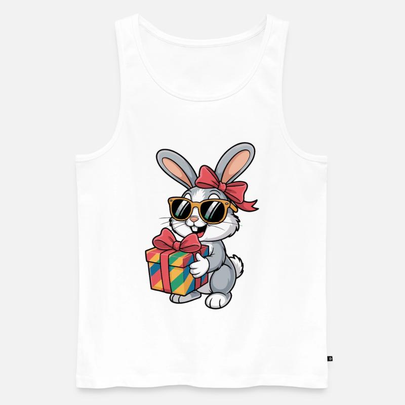 Fröhlicher Hase mit Geschenk - Männer Premium Bio Tank Top - Weiß