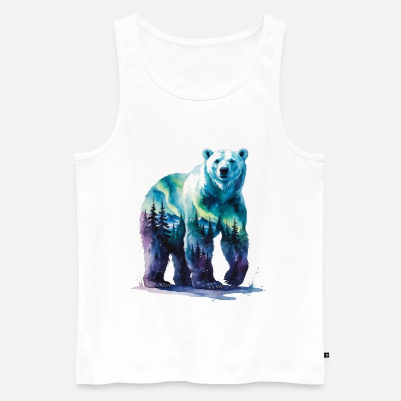 Wasserfarbener Polarbär Waldlandschaft - Männer Premium Bio Tank Top - Weiß