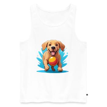 Dessin animé Chien joyeux avec balle - Débardeur bio Premium Homme - blanc - Devant - AI Model Male 178 light (178cm)