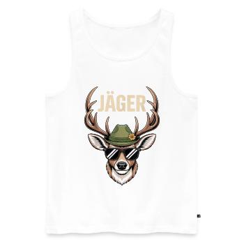 Cerf chasseur avec lunettes de soleil chapeau - Débardeur bio Premium Homme - blanc - Devant - Michal (187cm)