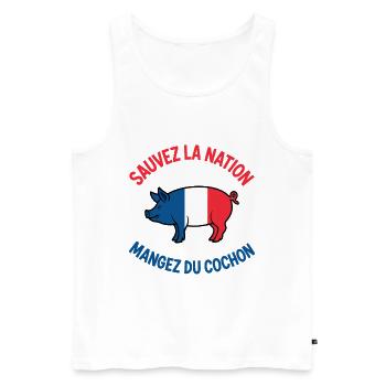 Sauvez la Nation Mangez du Cochon Humour Français - Débardeur bio Premium Homme - blanc - Devant - Michal (187cm)