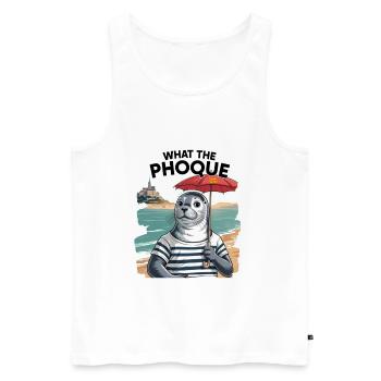 Cadeau Humour Normandie Phoque Normand Fierté - Débardeur bio Premium Homme - blanc - Devant - AI Model Male 178 light (178cm)