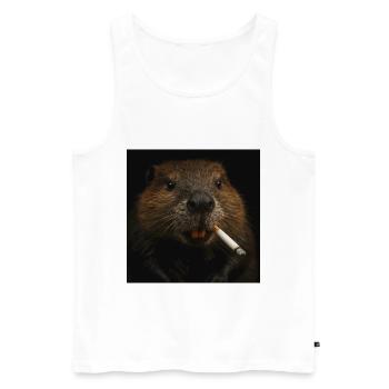 Smoking Beaver - Men's Premium Organic Tank Top - white - Front - AI Model Male 178 light (178cm)