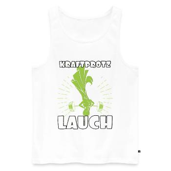 Gewichtheber KRAFTPROTZ LAUCH Lustiges - Männer Premium Bio Tank Top - Weiß - Vorne - AI Model Male 178 light (178cm)