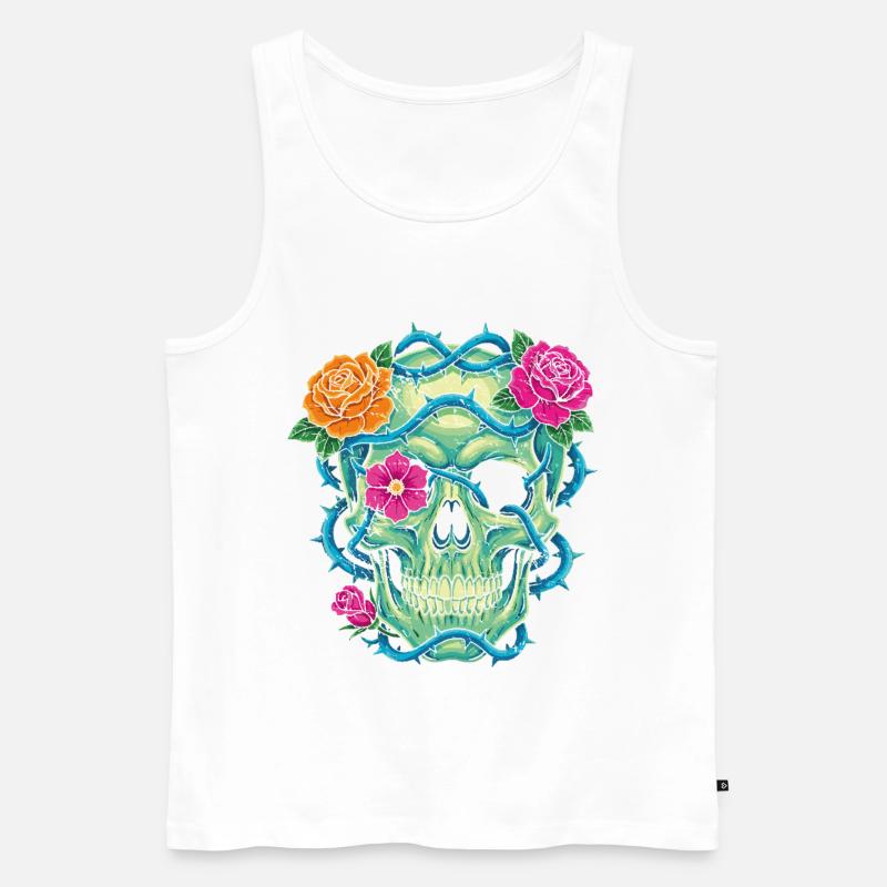 Floral Skull – Schädelkunst - Männer Premium Bio Tank Top - Weiß