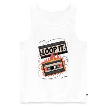 Retro cassette with "Loop It" flame design - Men's Premium Organic Tank Top - white - Front - Michal (187cm)