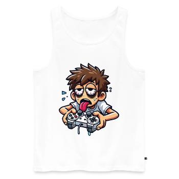 Exhausted Gamer in Action - Men's Premium Organic Tank Top - white - Front - AI Model Male 178 light (178cm)