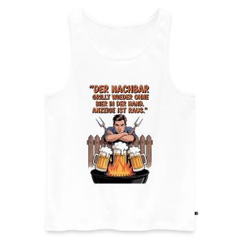 Grill Spruchmotiv Bier und Nachbarschaft - Männer Premium Bio Tank Top - Weiß - Vorne - AI Model Male 178 light (178cm)