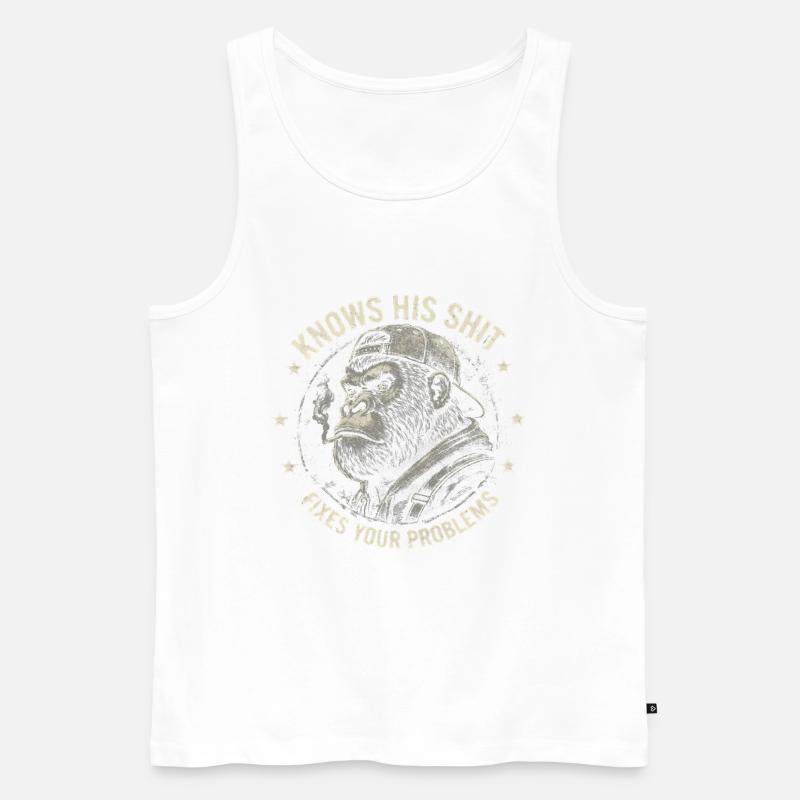 Gorilla Fixer: Problem-Solver Attitude - Men's Premium Organic Tank Top - white