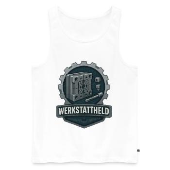 Werkstattheld, Werkzeugbau Profi - Men's Premium Organic Tank Top - white - Front - AI Model Male 178 light (178cm)