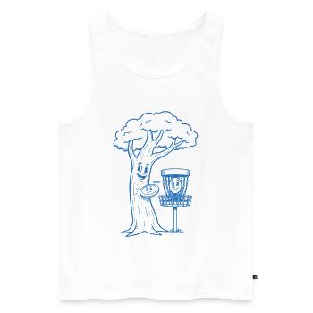 Disque volant drôle de Disc Golf BONK Arbre et Panier - Débardeur bio Premium Homme - blanc - Devant - AI Model Male 178 light (178cm)