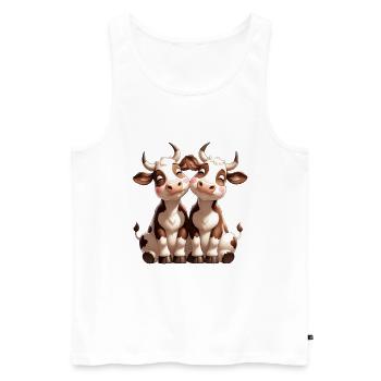 Duo de vaches Amitié câline - Débardeur bio Premium Homme - blanc - Devant - AI Model Male 178 light (178cm)