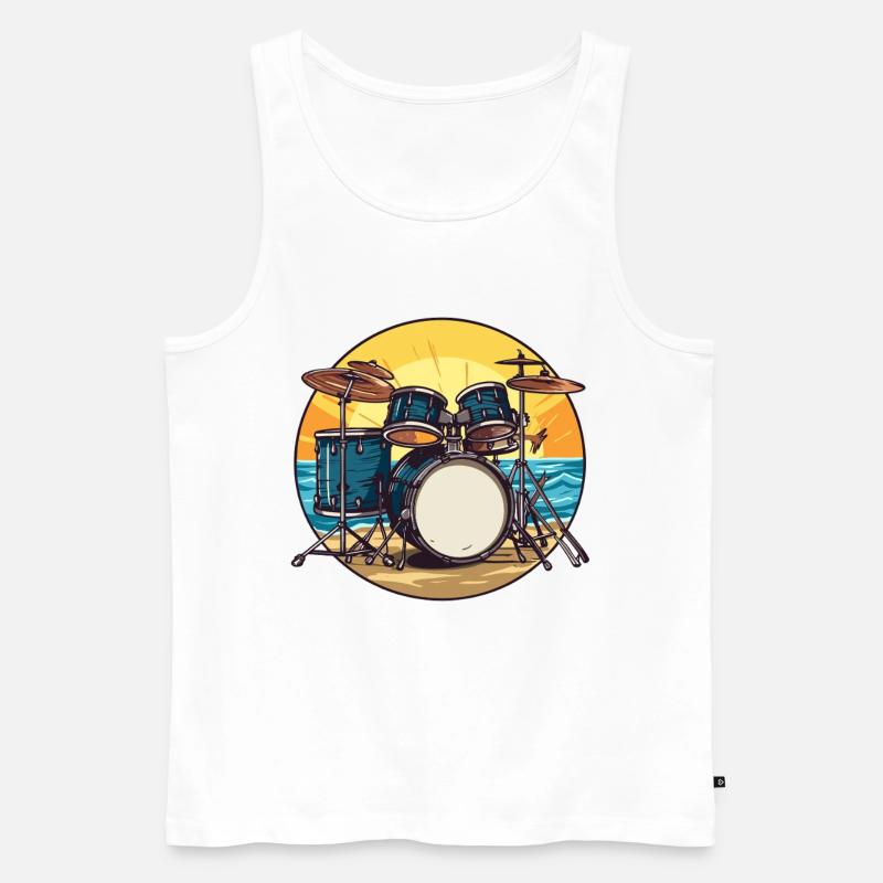 Drumset am Strand Schlagzeug Drummer  - Männer Premium Bio Tank Top - Weiß