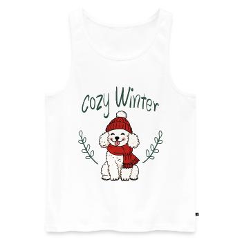 Cuddly winter dog with hat - Men's Premium Organic Tank Top - white - Front - AI Model Male 178 light (178cm)