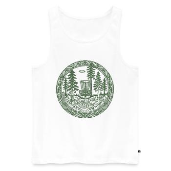 Szene des Forest Disc Golf Basket Flying Disc Courses - Männer Premium Bio Tank Top - Weiß - Vorne - AI Model Male 178 light (178cm)