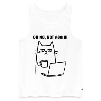 Oh non, pas encore le chat drôle avec le carnet de café - Débardeur bio Premium Homme - blanc - Devant - AI Model Male 178 light (178cm)