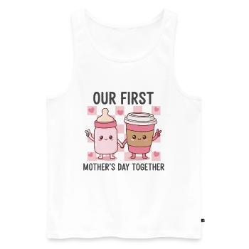 Unser erster Muttertag – Kawaii Baby & Kaffee - Männer Premium Bio Tank Top - Weiß - Vorne - Michal (187cm)