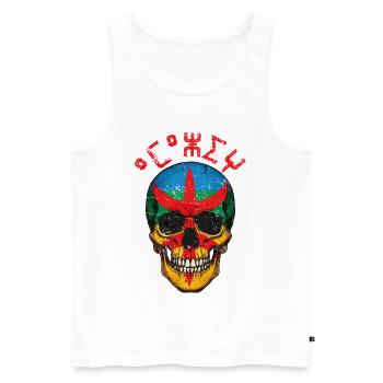 Amazigh Skull – Berber Pride Tifinagh T-Shirt - Männer Premium Bio Tank Top - Weiß - Vorne - AI Model Male 178 light (178cm)