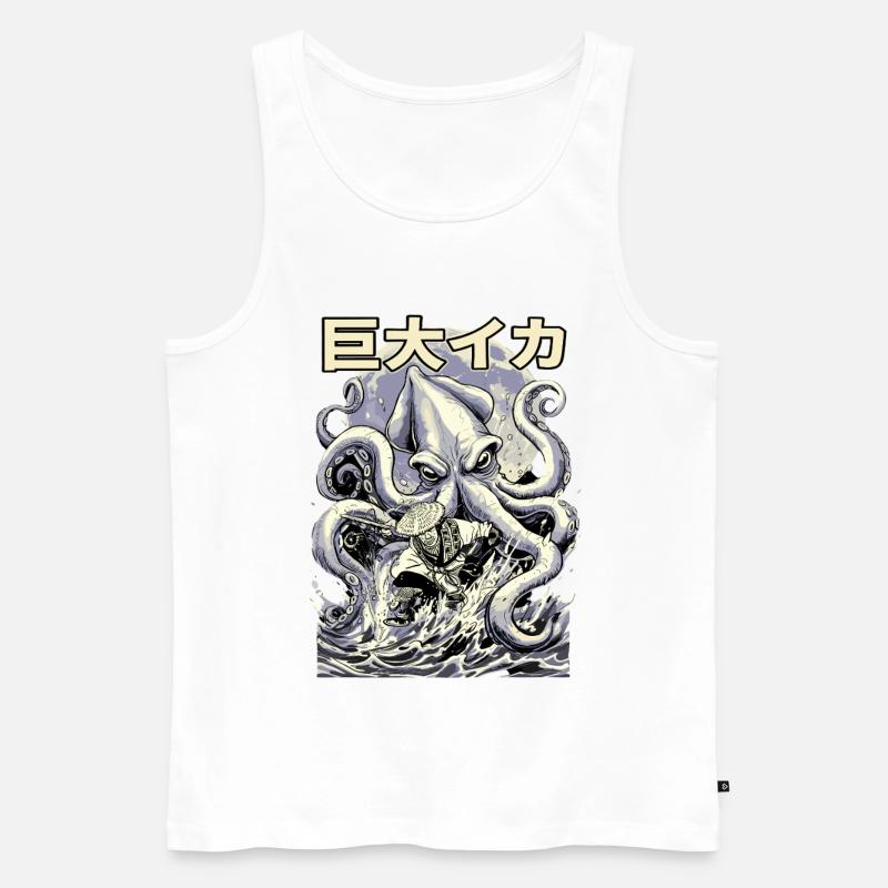 Fischer vs Kraken Japanischer Retro Style  - Männer Premium Bio Tank Top - Weiß