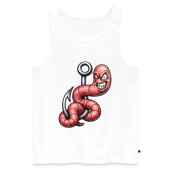 Wütender Wurm am Haken – Cartoon Design - Männer Premium Bio Tank Top - Weiß - Vorne - AI Model Male 178 light (178cm)