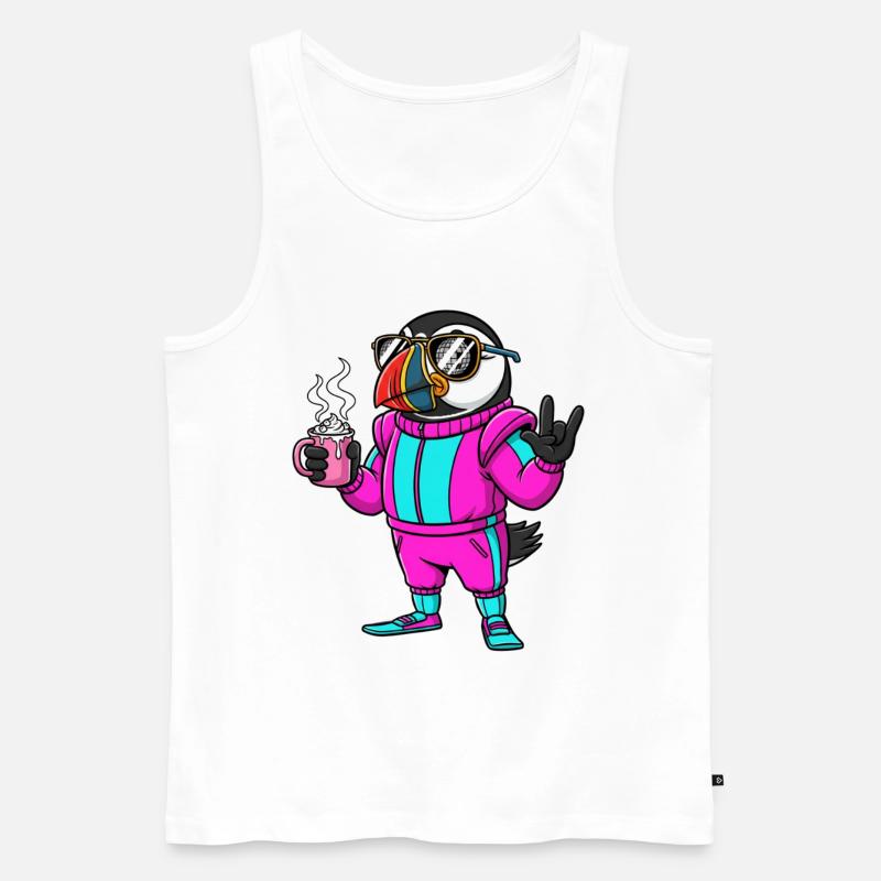 Stylischer Vogel im Ski-Overall mit Kaffee - Männer Premium Bio Tank Top - Weiß