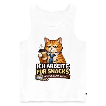 Ich arbeite für Snacks – Büro Katze - Männer Premium Bio Tank Top - Weiß - Vorne - AI Model Male 178 light (178cm)