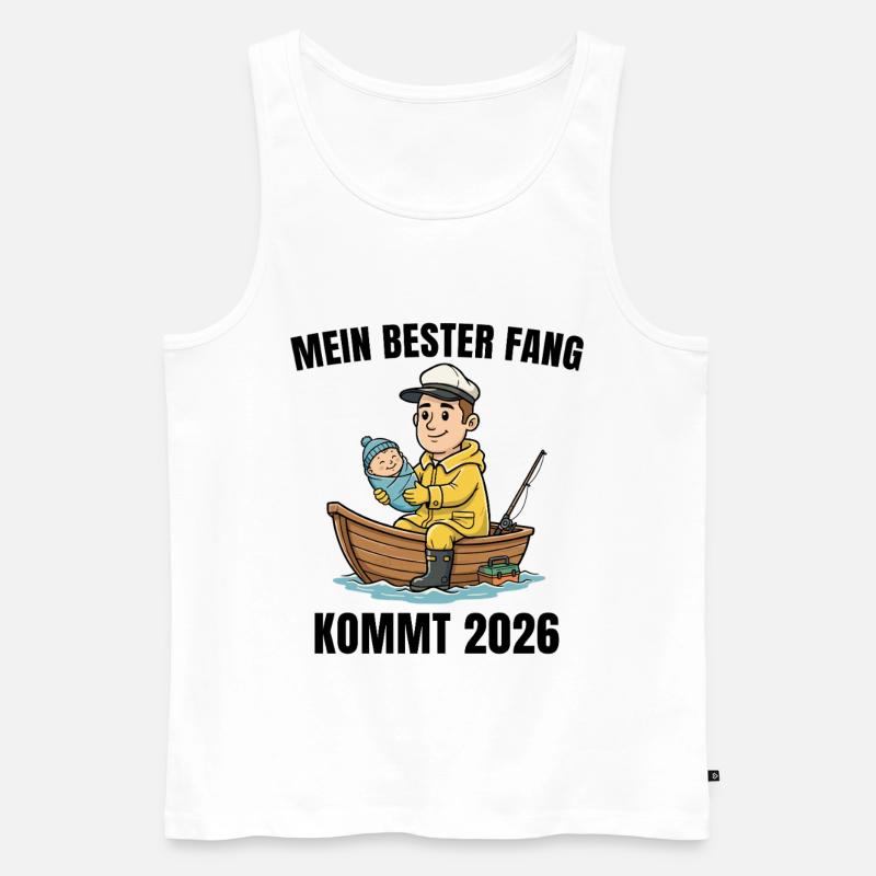 Vaterschaft 2026 Angler Werdender Papa - Männer Premium Bio Tank Top - Weiß
